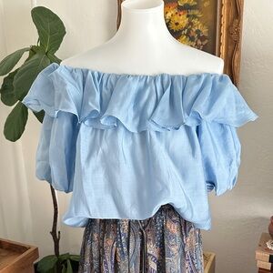 Baby Blue Ruffle Off-Shoulder Blouse
